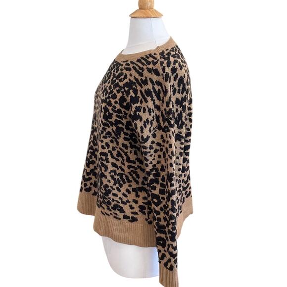 LOFT Black Tan Wool Blend Cheetah/Animal Print Long Sleeve Crew Neck Sweater, S - Picture 3 of 10